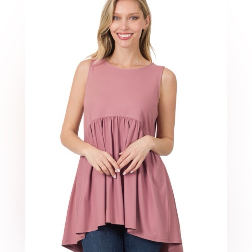 Zenana Outfitters Dusty Rose Pink Sleeveless Baby Doll Tunic Blouse size S